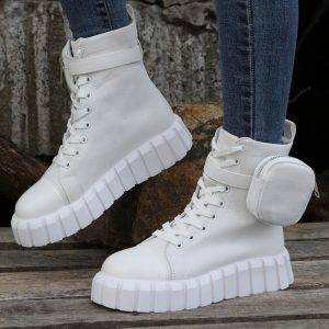 Women Boots 2023 Fashion Chunky Boots Pocket Platform Boots White Shoes For Women Autumn Winter Boots High Heels Botas Mujer 2