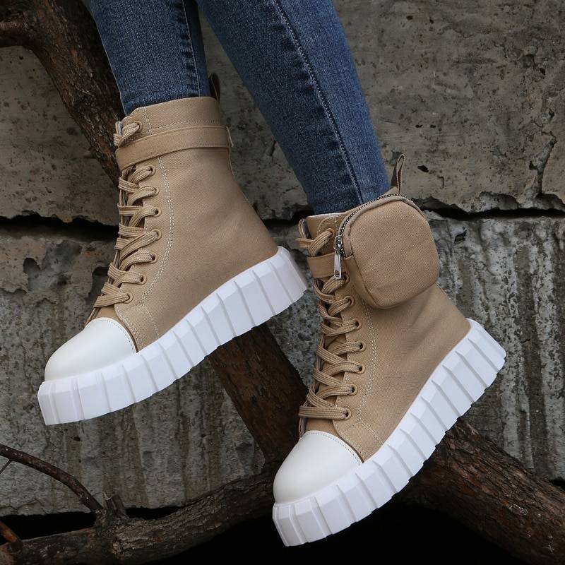 Women Boots 2023 Fashion Chunky Boots Pocket Platform Boots White Shoes For Women Autumn Winter Boots High Heels Botas Mujer