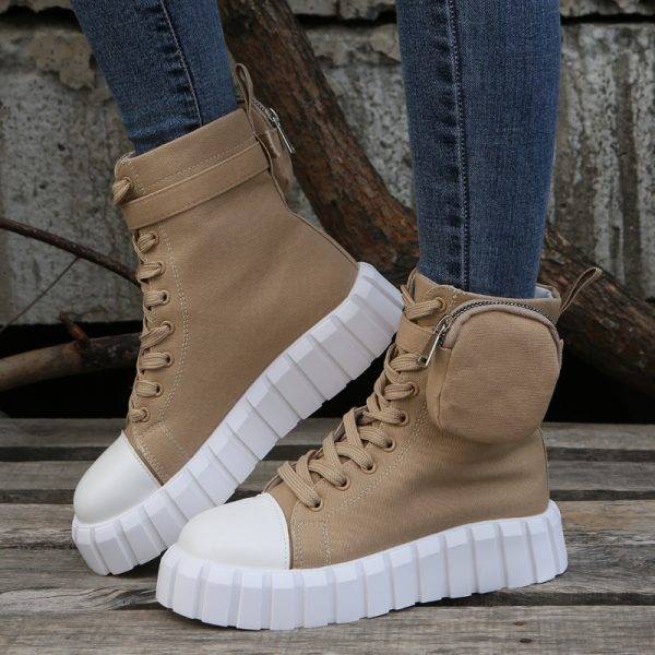 Women Boots 2023 Fashion Chunky Boots Pocket Platform Boots White Shoes For Women Autumn Winter Boots High Heels Botas Mujer
