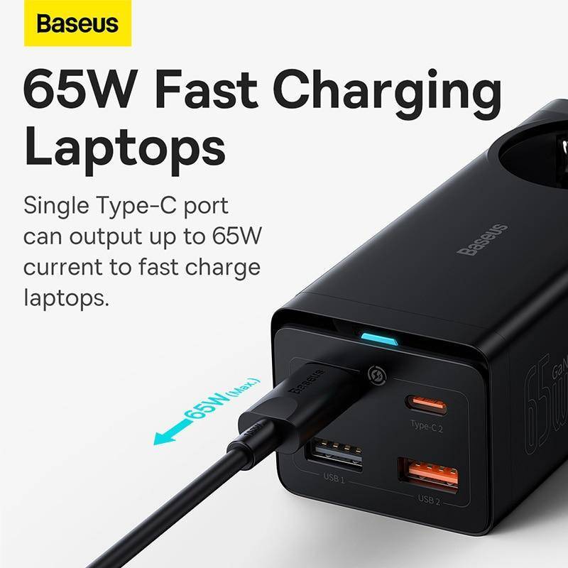 Baseus 65W GaN Charger Power Strip 4 ports Desktop Adapter Fast Charging Station