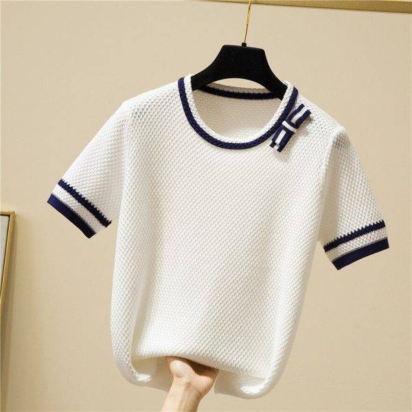 Korean Bow Patchwork Knit T-Shirt