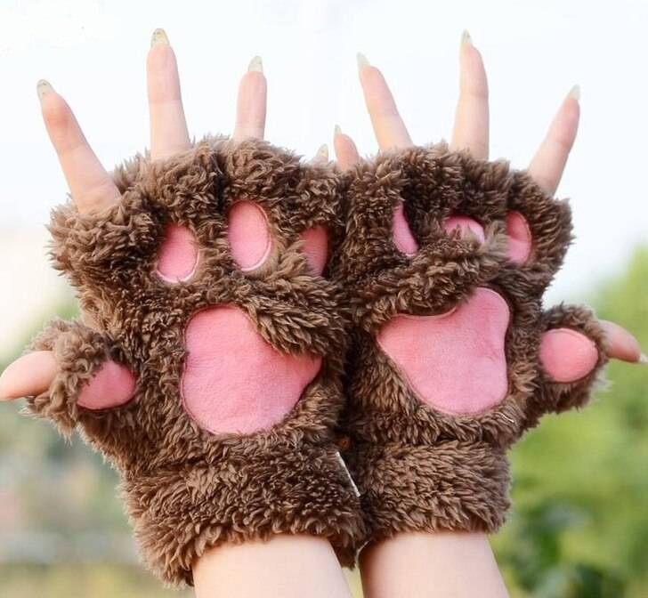 Fluffy Cat Paw Mittens