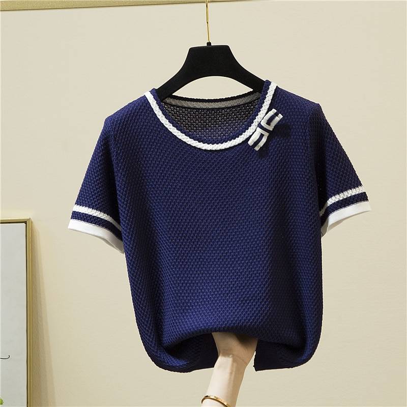 Korean Bow Patchwork Knit T-Shirt