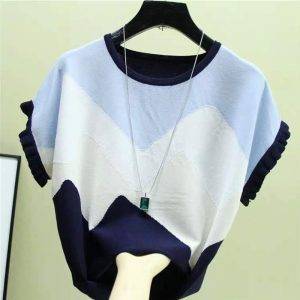 Knitted Stitching Color T-Shirt for Women 2