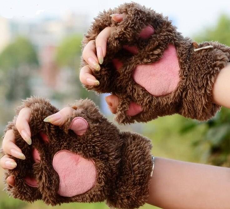 Fluffy Cat Paw Mittens