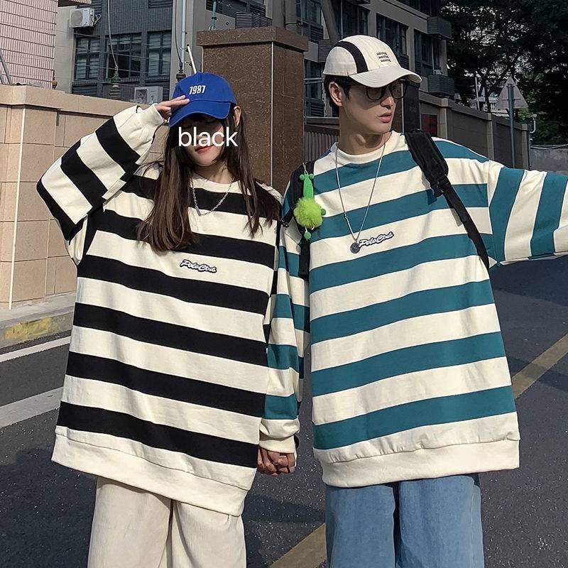 Korean Striped Loose Sweatshirt