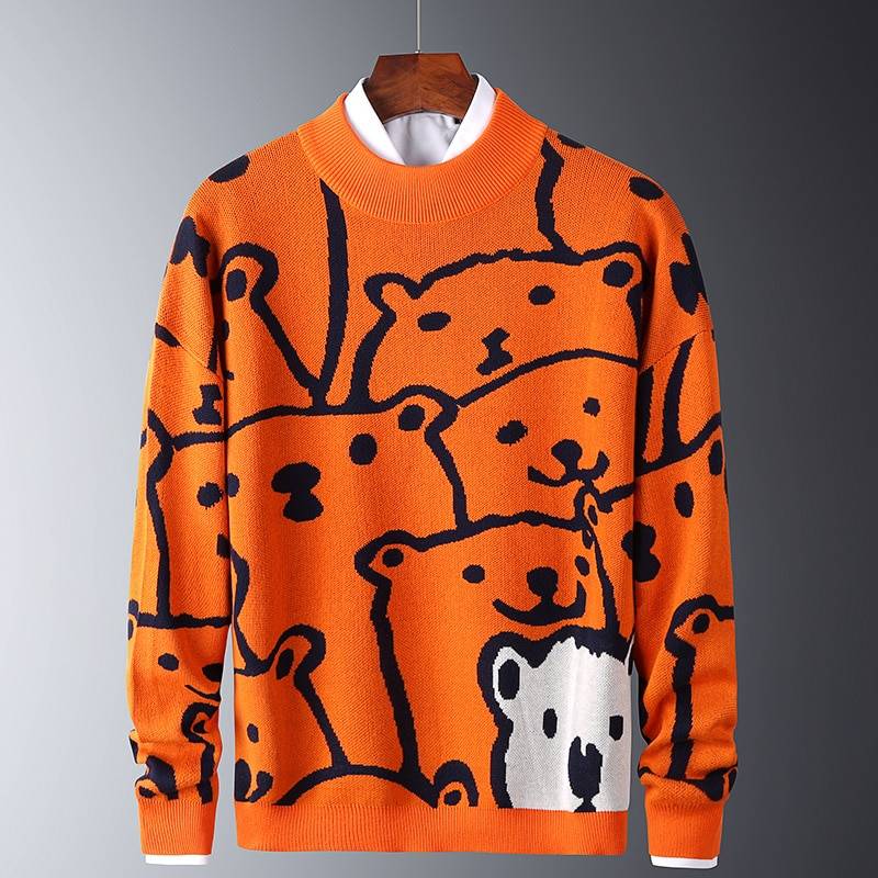 Mens Autumn Casual Sweaters Polar Bear Pattern