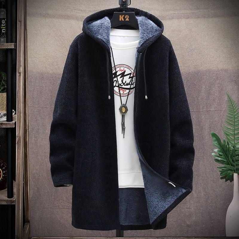 Autumn/Winter New Men's Fashion Casual Solid Color Medium Length Sweater