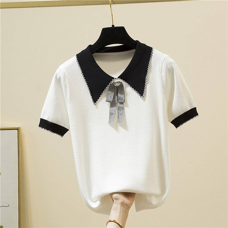 Korean Sweet Style Bow Knit T-Shirt