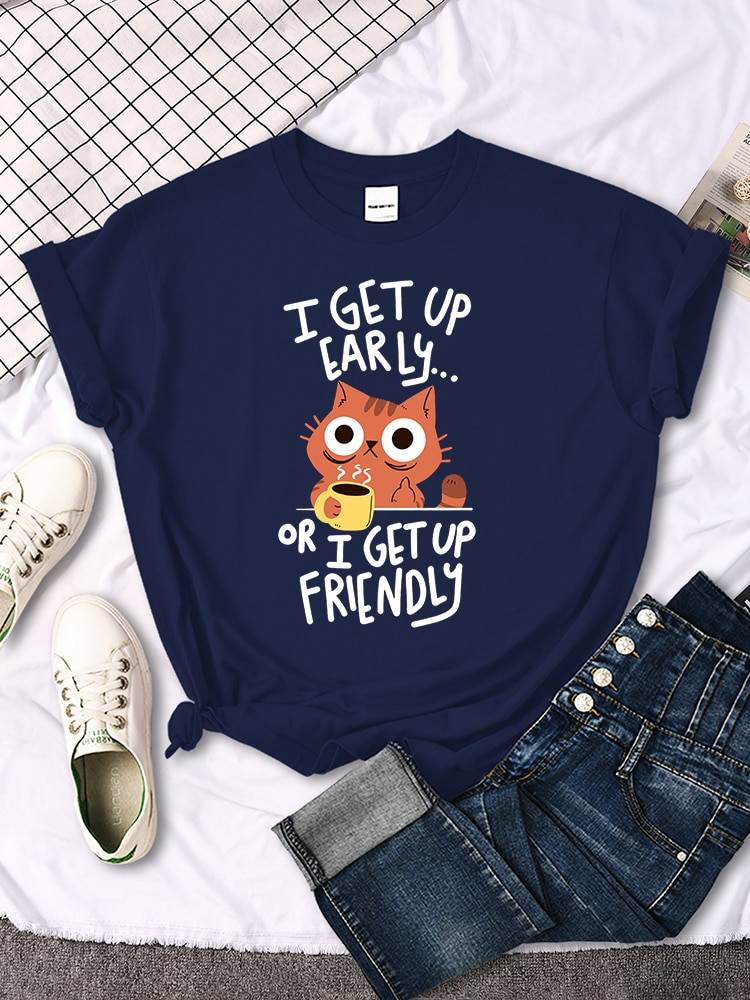 I Get Up Are Lazy Cute Cat Women T-shirts