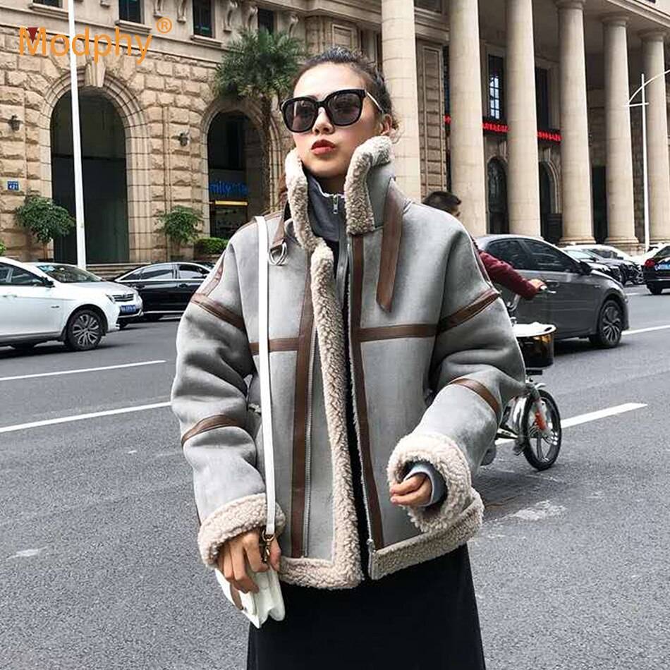 Fur Long Sleeved Loose Lace-up Warm Women Jacket
