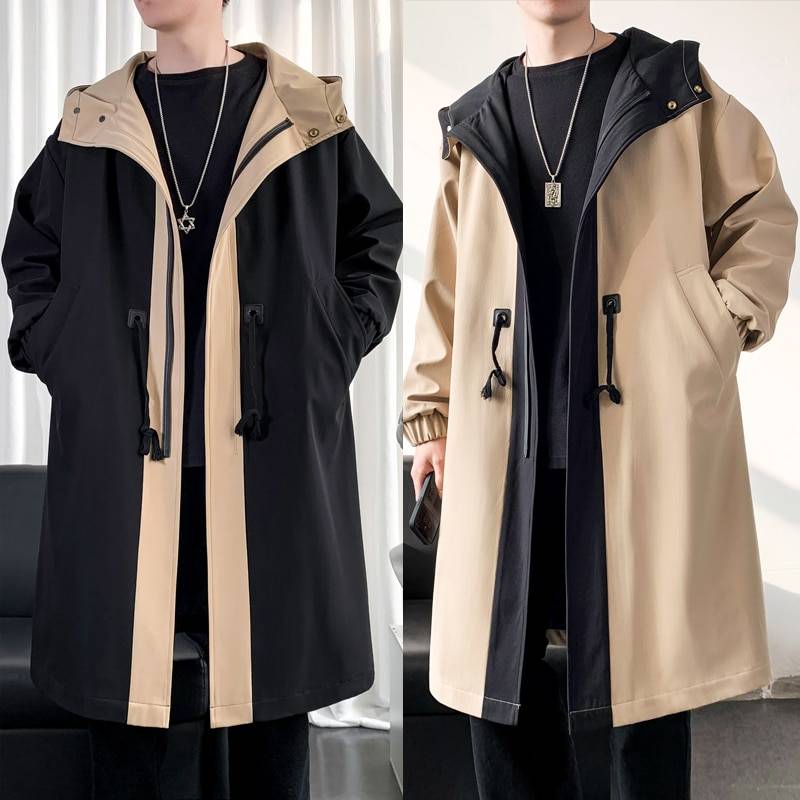 Trench Coat Men Streetwear Long Jacket