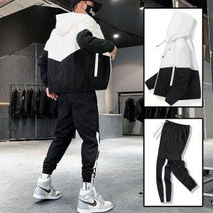 Dropshipping Patchwork Hip Hop Casual Men\'s Sets 2023 Korean Style 2 Piece Sets Clothes Men Streetwear Fitness Male Tracksuit 2