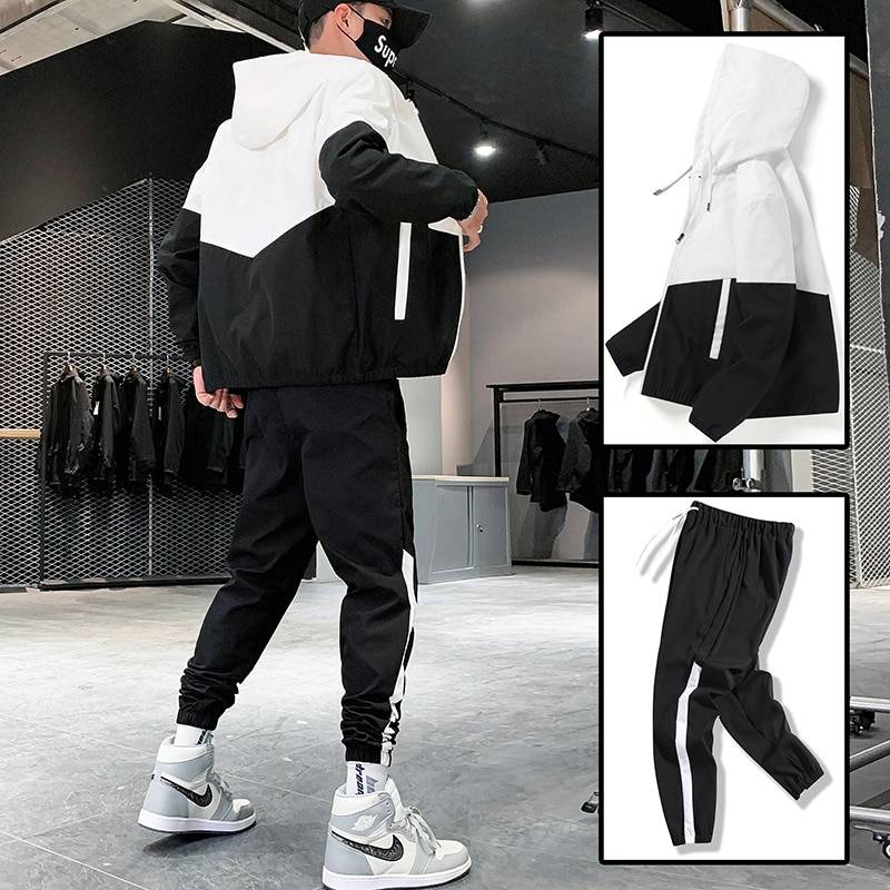 Dropshipping Patchwork Hip Hop Casual Men's Sets 2023 Korean Style 2 Piece Sets Clothes Men Streetwear Fitness Male Tracksuit