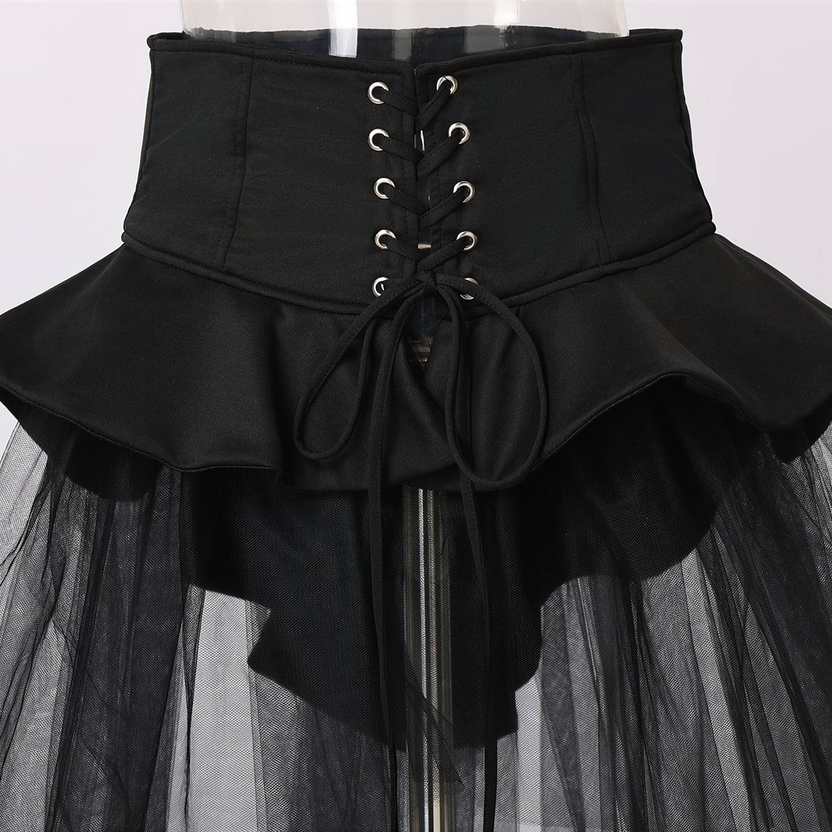 Women Gothic Punk Corset Skirt Irregular Cocktail Tulle Belt Skirts