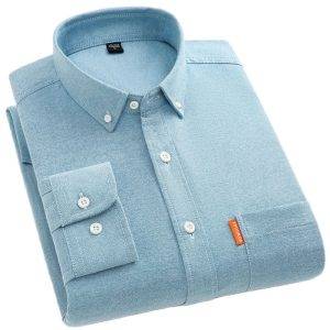 100 cotton shirt men long sleeve Oxford Striped Shirt Casual men shirt long sleeve slim fit Camisa Social 2