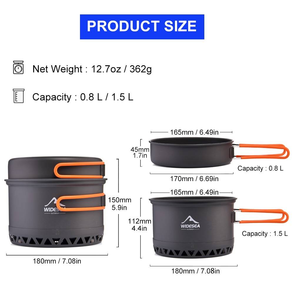 Widesea Camping 1.3L 2.3L Cookware Outdoor Cooking Set