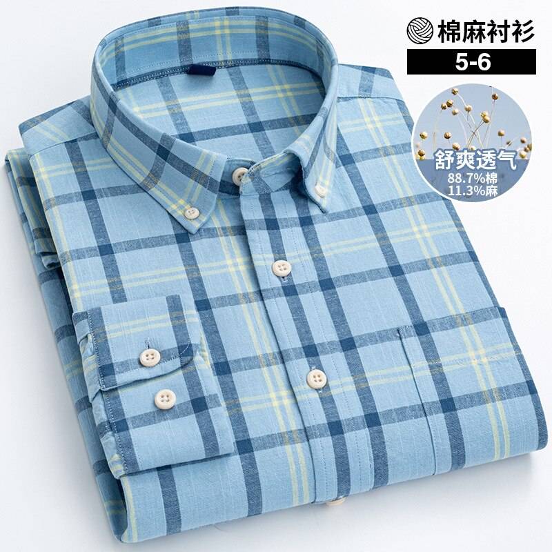 80% cotton 20% linen Shirts Longsleeve Shirt for Men clothing pure colored Casual hemp shirt camisa masculina mens dress shirts