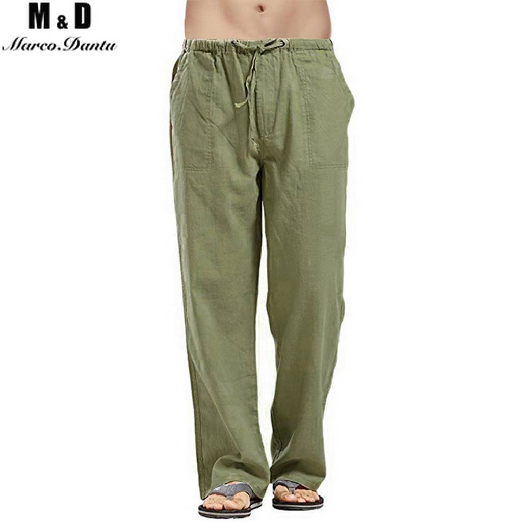 Summer Men Solid Color Linen Casual Pants