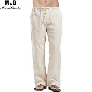 Summer Men Solid Color Linen Casual Pants 2