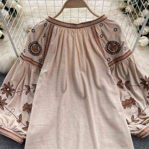 Women Spring Blouse Korean Version Embroidered Ethnic Style 2