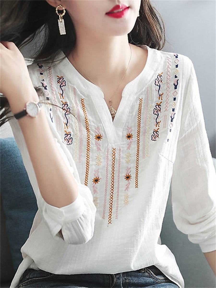 Women Spring Autumn White Blouses Tops Lady Casual