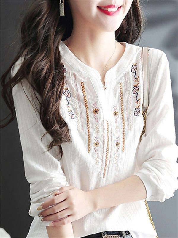 Women Spring Autumn White Blouses Tops Lady Casual