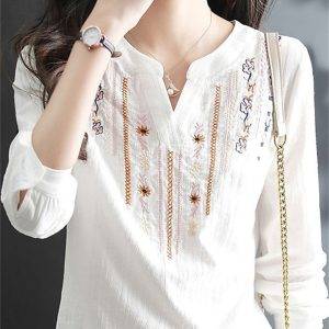 Women Spring Autumn White Blouses Tops Lady Casual 2