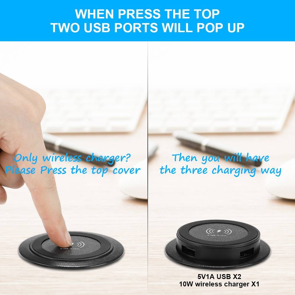 QI Fast Wireless Charger Pop-up Desktop Embedded