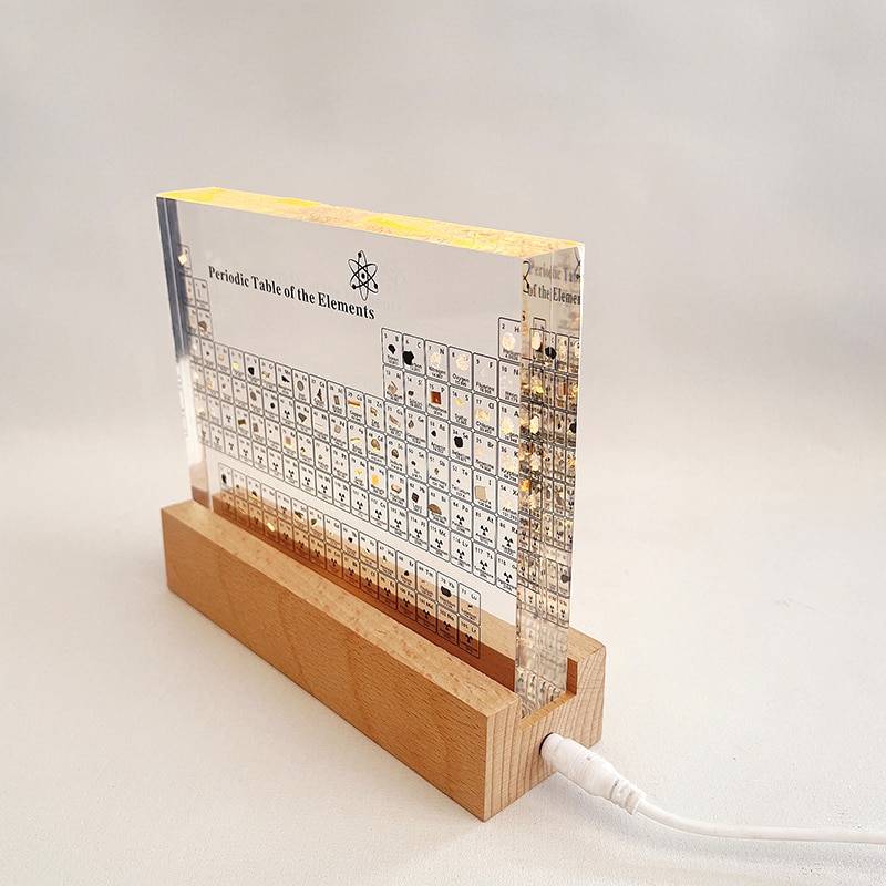 Acrylic Periodic Table with Wooden Light Base