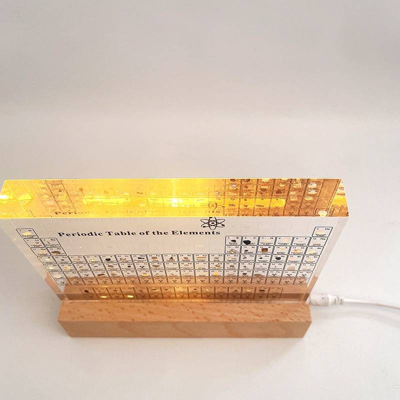 Acrylic Periodic Table with Wooden Light Base
