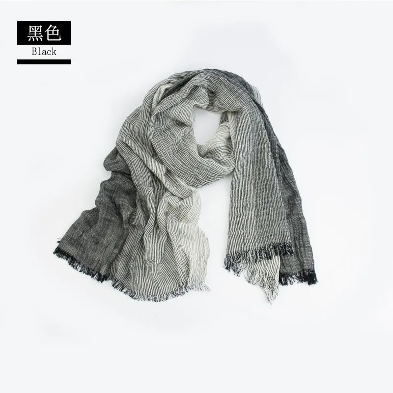 Japanese Cotton Scarves Unisex Cashmere big size striped tassel scarves